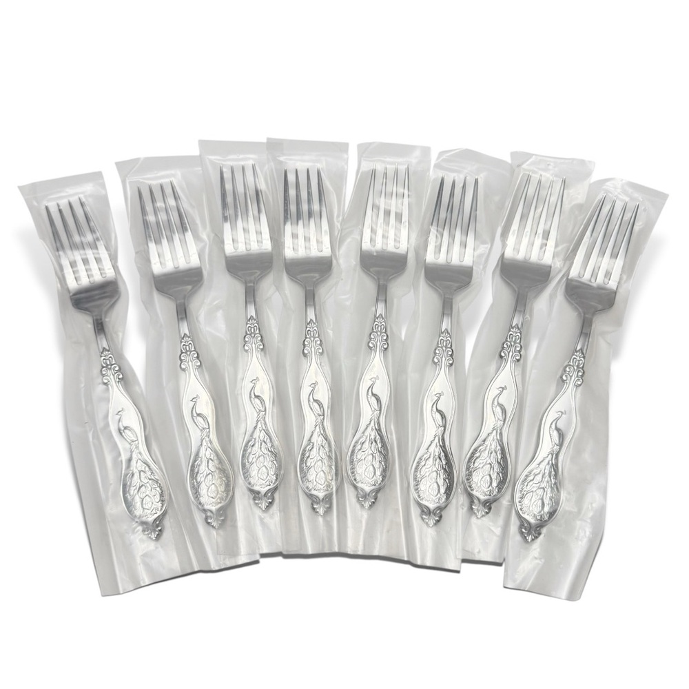 Wallace Peacock Set of 8 Salad Forks Stainless Steel 18/10 NEW - Picture 1 of 4